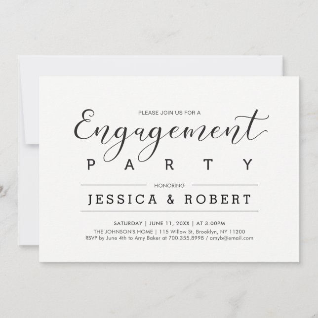 Simple Stylish Black Wedding Engagement Party Invitation (Front)