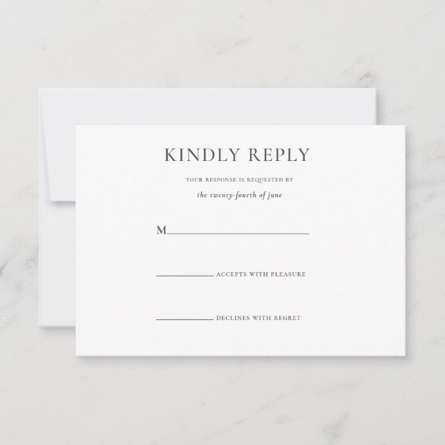 Simple Stylish Black White Monogram Formal Wedding RSVP Card (Front)