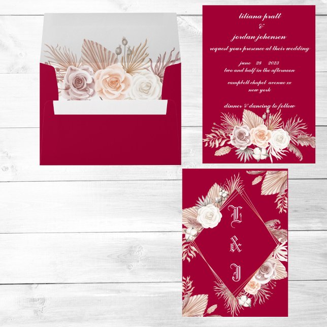 SIMPLE STYLISH BOHO MAGENTA FLORAL WEDDING INVITATION (Creator Uploaded)