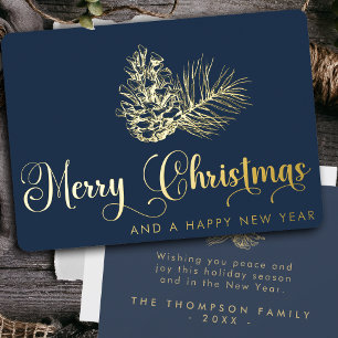 Simple Stylish Botanical Merry Christmas Script Foil Holiday Card