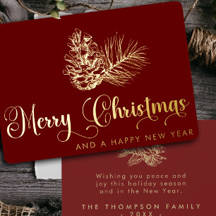 Simple Stylish Botanical Merry Christmas Script Foil Holiday Card