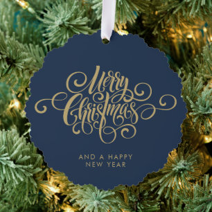 Simple Stylish Botanical Merry Christmas Script Tree Decoration Card