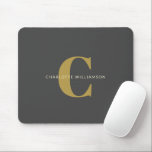 Simple Stylish Chic Monogram Name in Black Gold Mouse Pad<br><div class="desc">Simple Stylish Chic Monogram Name in Black and Gold Mouse Pad</div>