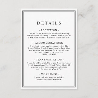 Simple Stylish Classic Typography Wedding Details Enclosure Card