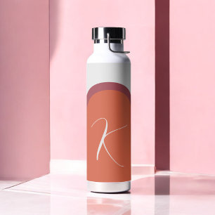 Simple Stylish Coral Magenta Pink Arch Monogram Water Bottle