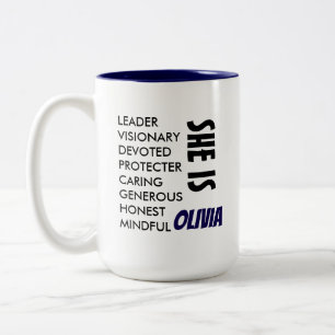 SIMPLE STYLISH CUSTOMIZED TEXT NAME WIFE/MOM GIFT Two-Tone COFFEE MUG