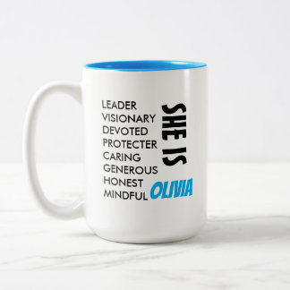 SIMPLE STYLISH CUSTOMIZED TEXT NAME WIFE/MOM GIFT Two-Tone COFFEE MUG