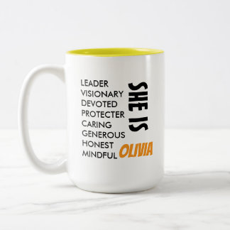 SIMPLE STYLISH CUSTOMIZED TEXT NAME WIFE/MOM GIFT Two-Tone COFFEE MUG