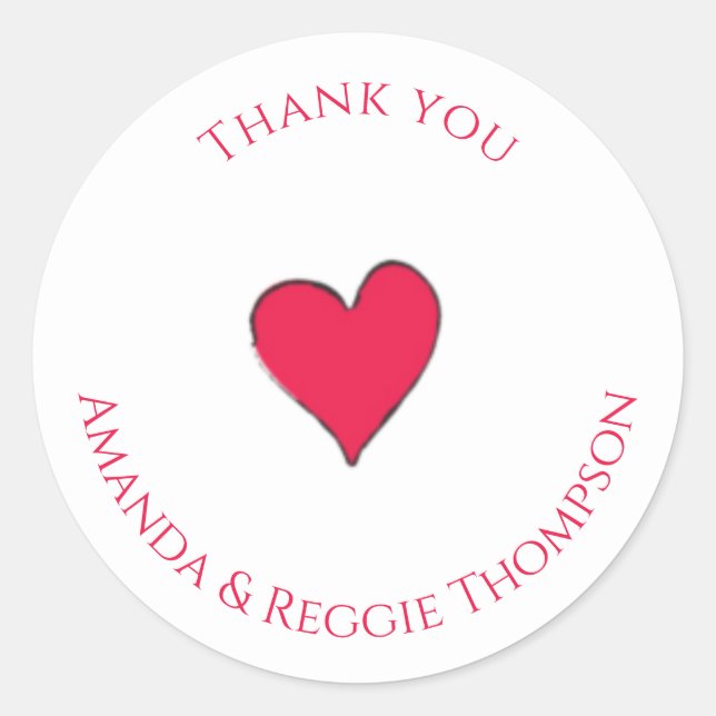 Simple Stylish Cute Heart Thank You Fun Custom  Classic Round Sticker (Front)