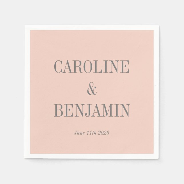Simple Stylish Elegant Blush Grey Custom Wedding Napkin (Front)