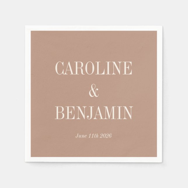 Simple Stylish Elegant Cocoa Custom Names Wedding Napkin (Front)