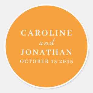 SIMPLE STYLISH ELEGANT ORANGE CUSTOM WEDDING CLASSIC ROUND STICKER