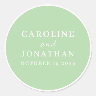 SIMPLE STYLISH ELEGANT PALE GREEN CUSTOM WEDDING CLASSIC ROUND STICKER