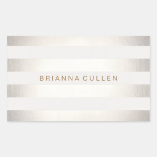 Simple Stylish FAUX Silver and White Stripes Rectangular Sticker