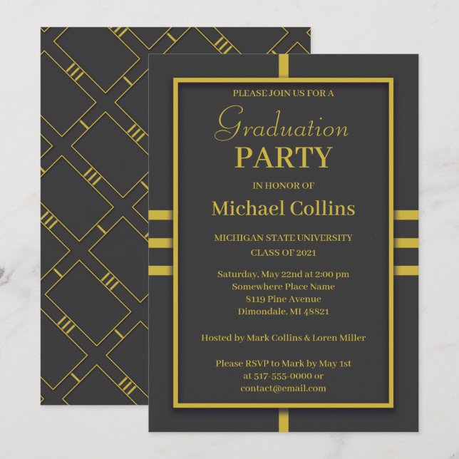 Simple Stylish Gold Border Invitation (Front/Back)