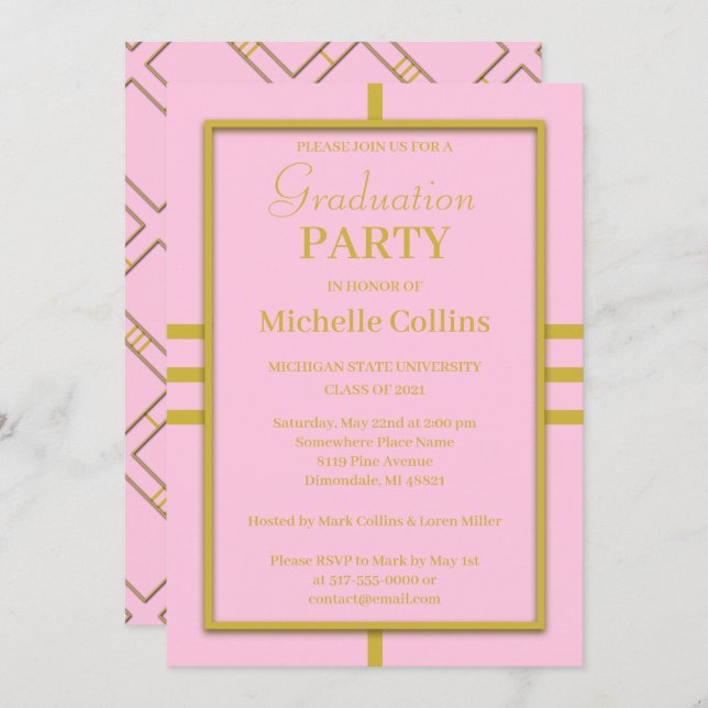 Simple Stylish Gold Border Invitation (Front/Back)