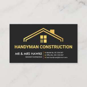 Simple Stylish Gold Building Rooftop Roofing Business Card