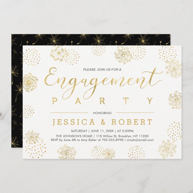 Simple Stylish Gold Wedding Engagement Party Invitation (Front/Back)