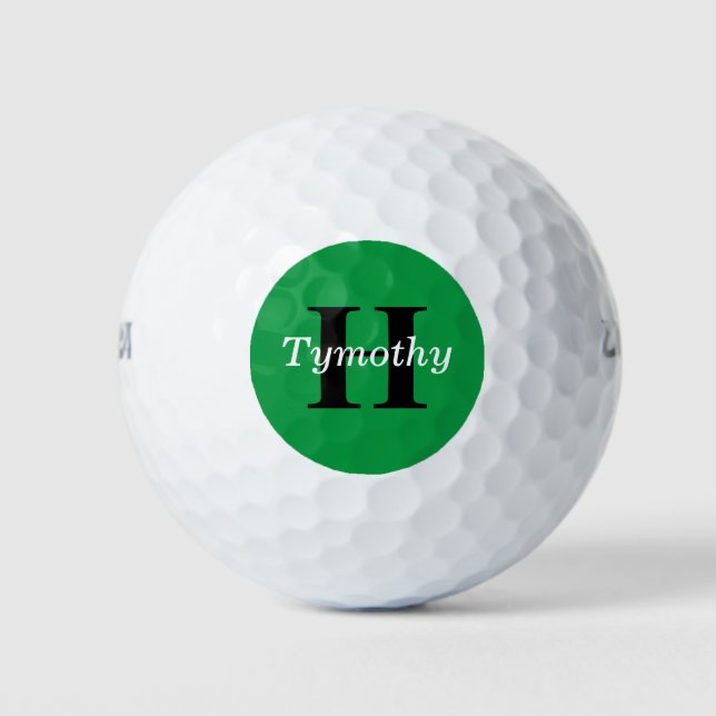 Simple Stylish Green Black Monogram Name Modern Golf Balls (Front)
