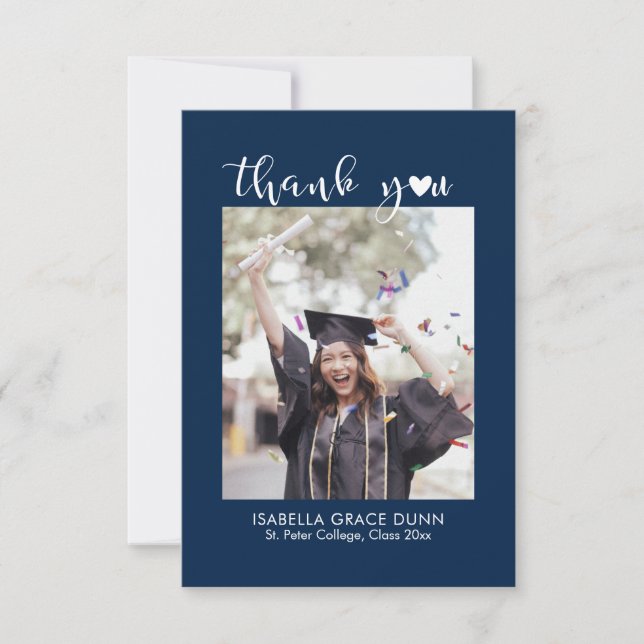 Simple Stylish Heart Calligraphy Script Graduation Thank You Card (Front)