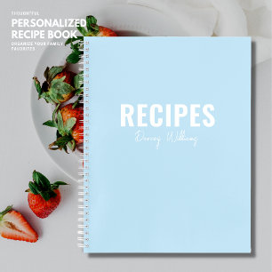 Simple Stylish Modern Blue Minimalist Recipe Book