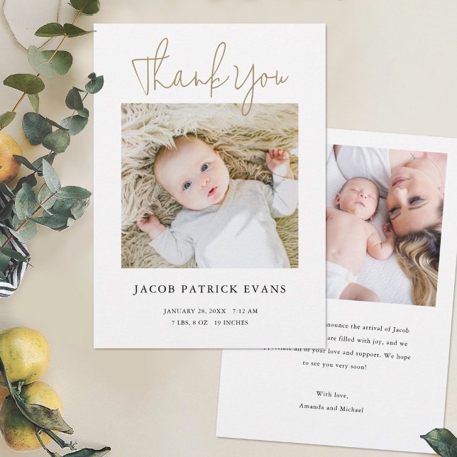 Simple Stylish Modern Boy or Girl Thank You Birth Announcement (Creator Uploaded)