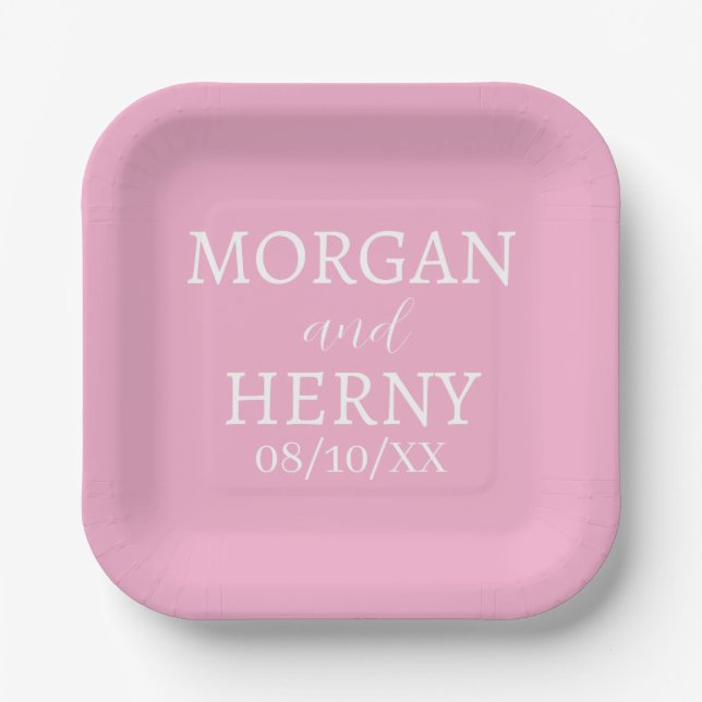 SIMPLE STYLISH MODERN CLASSIC WEDDING NAME PAPER PLATE (Front)