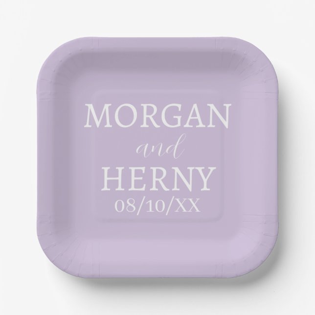 SIMPLE STYLISH MODERN CLASSIC WEDDING NAME PAPER PLATE (Front)