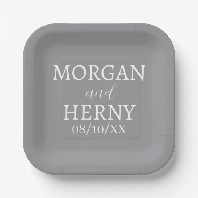 SIMPLE STYLISH MODERN CLASSIC WEDDING NAME PAPER PLATE (Front)