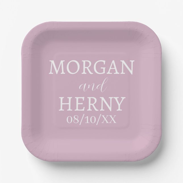 SIMPLE STYLISH MODERN CLASSIC WEDDING NAME PAPER PLATE (Front)