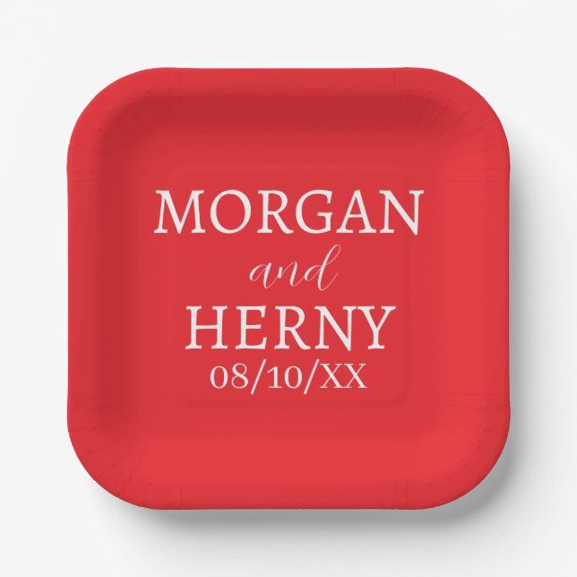 SIMPLE STYLISH MODERN CLASSIC WEDDING NAME PAPER PLATE (Front)