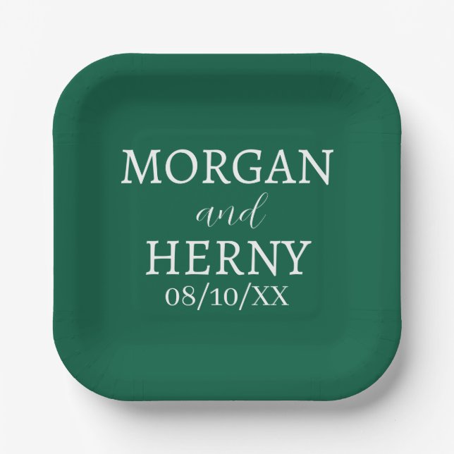 SIMPLE STYLISH MODERN CLASSIC WEDDING NAME PAPER PLATE (Front)