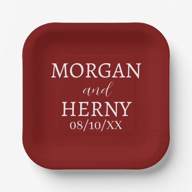 SIMPLE STYLISH MODERN CLASSIC WEDDING NAME PAPER PLATE (Front)