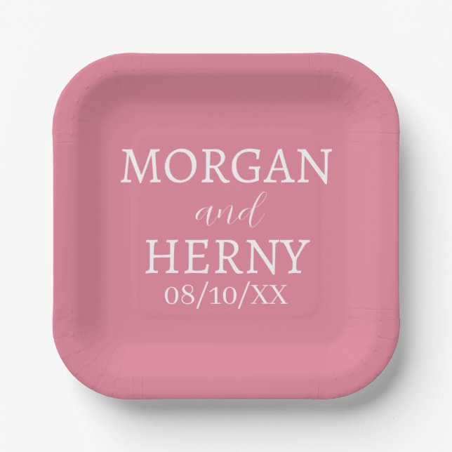 SIMPLE STYLISH MODERN CLASSIC WEDDING NAME PAPER PLATE (Front)