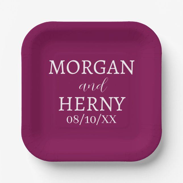 SIMPLE STYLISH MODERN CLASSIC WEDDING NAME PAPER PLATE (Front)