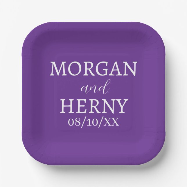 SIMPLE STYLISH MODERN CLASSIC WEDDING NAME PAPER PLATE (Front)