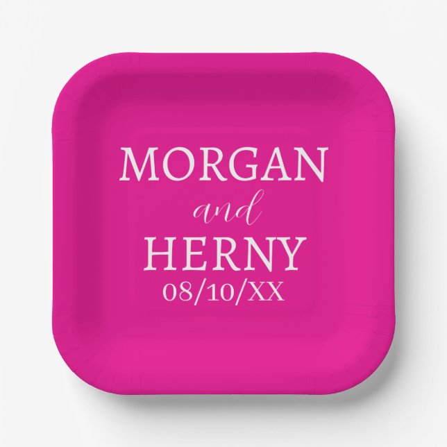 SIMPLE STYLISH MODERN CLASSIC WEDDING NAME PAPER PLATE (Front)