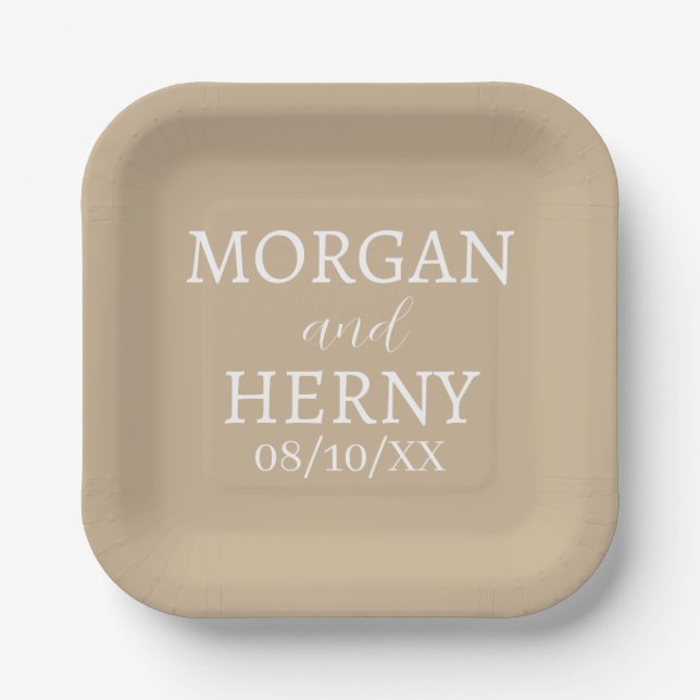 SIMPLE STYLISH MODERN CLASSIC WEDDING NAME PAPER PLATE (Front)