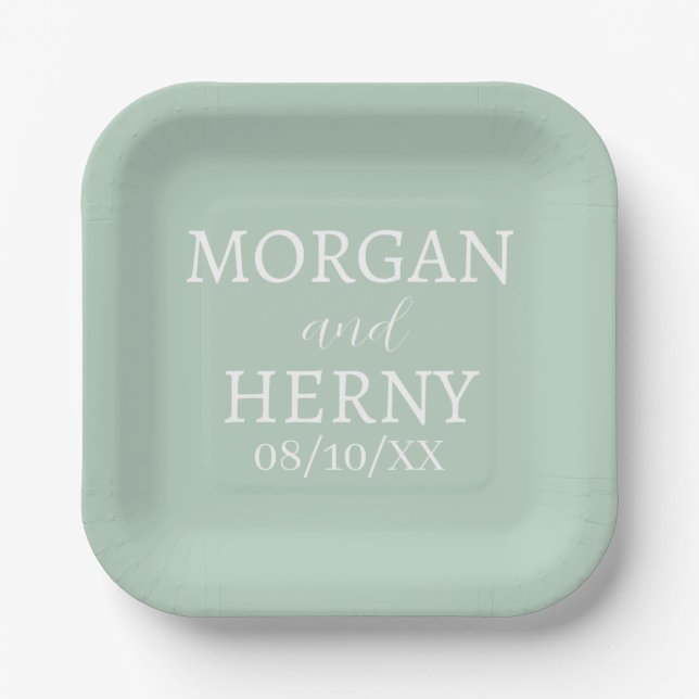 SIMPLE STYLISH MODERN CLASSIC WEDDING NAME PAPER PLATE (Front)