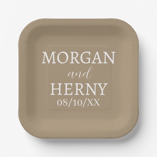 SIMPLE STYLISH MODERN CLASSIC WEDDING NAME PAPER PLATE (Front)