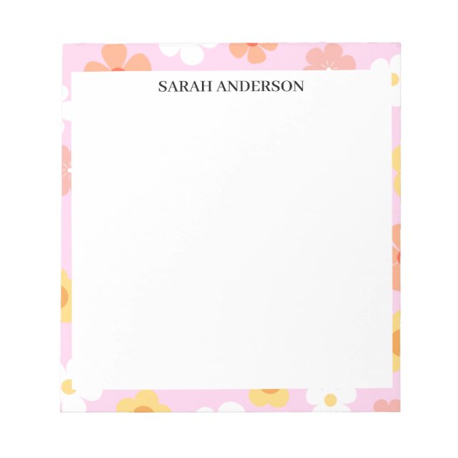SIMPLE STYLISH MODERN CUSTOM NAME FLOWER ABSTRACT NOTEPAD (Front)