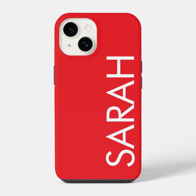 Simple Stylish Modern Customised Name Classic Red  iPhone Case (Back)