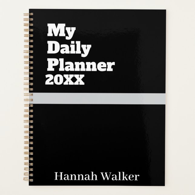 SIMPLE STYLISH MODERN CUSTOMIZED NAME BLACK DAILY PLANNER (Front)