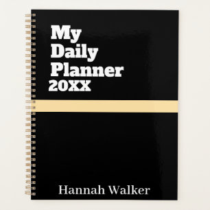 SIMPLE STYLISH MODERN CUSTOMIZED NAME BLACK DAILY PLANNER