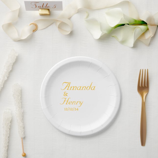 Simple Stylish Modern Elegant Monogram Wedding  Paper Plate (Wedding)