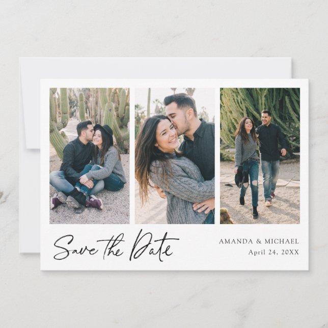 Simple Stylish Modern Multi Photo Collage Wedding Save The Date (Front)