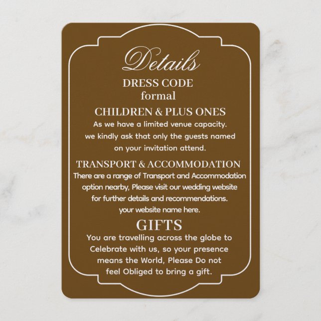 SIMPLE STYLISH MODERN PERSONALIZED WEDDING DETAILS ENCLOSURE CARD (Front)