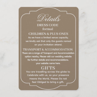 SIMPLE STYLISH MODERN PERSONALIZED WEDDING DETAILS ENCLOSURE CARD