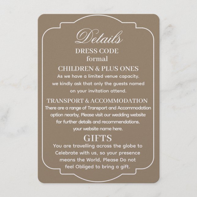 SIMPLE STYLISH MODERN PERSONALIZED WEDDING DETAILS ENCLOSURE CARD (Front)