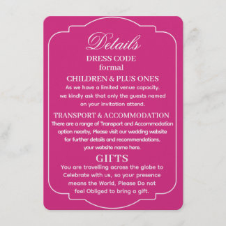 SIMPLE STYLISH MODERN PERSONALIZED WEDDING DETAILS ENCLOSURE CARD